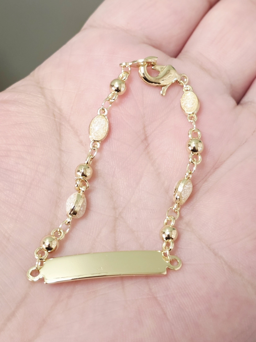 18k Gold Plated Nameplate Bracelet with Bead Link - Classic ID